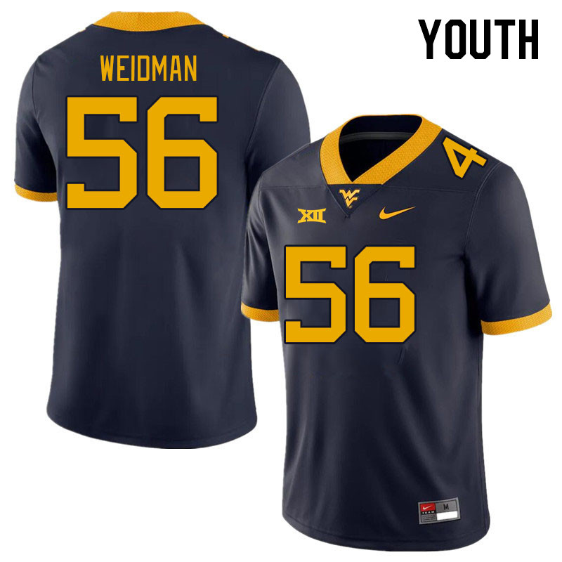 Youth #56 Sullivan Weidman West Virginia Mountaineers College Football Jerseys Stitched Sale-Navy - Click Image to Close